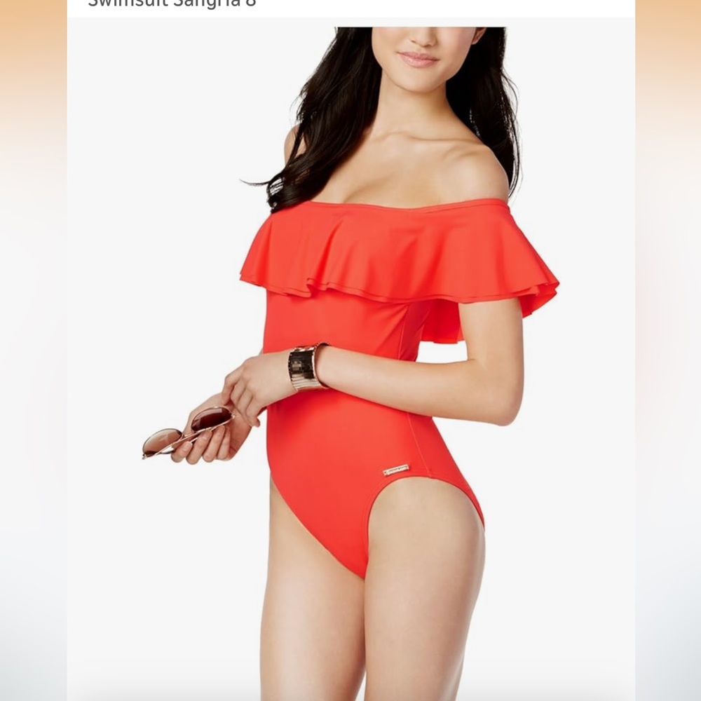 Michael Kors Off the Shoulder Ruffled One-Piece Swimsuit 12 NWT